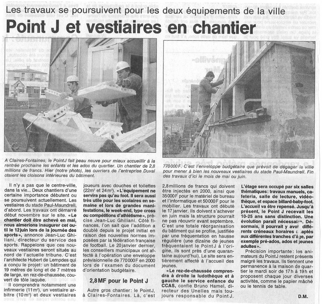 Point Jeunes et vestiaires en chantier