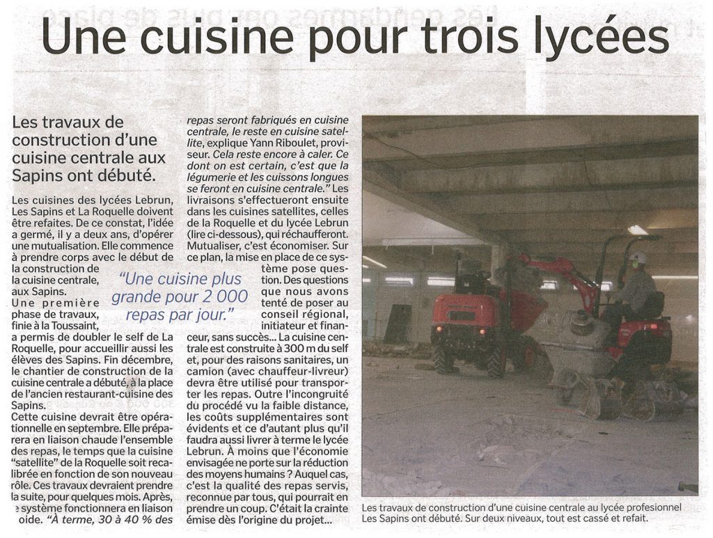 Construction d’une cuisine pour trois lycées